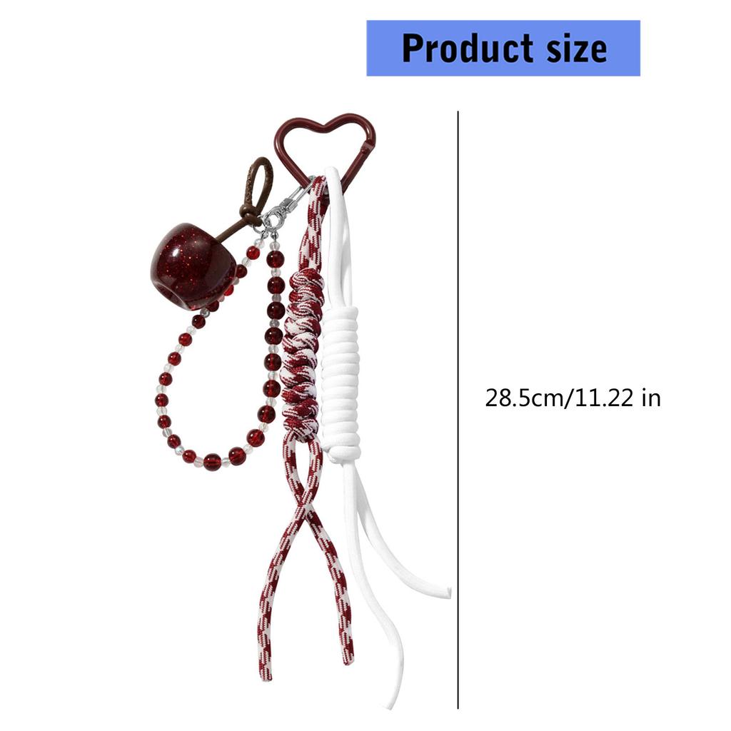 Fashionable Cherry Keychain For Daily Use Soft Braided Rope With Alloy Detail Bead Bag Charm Key Holder Bags Pendant