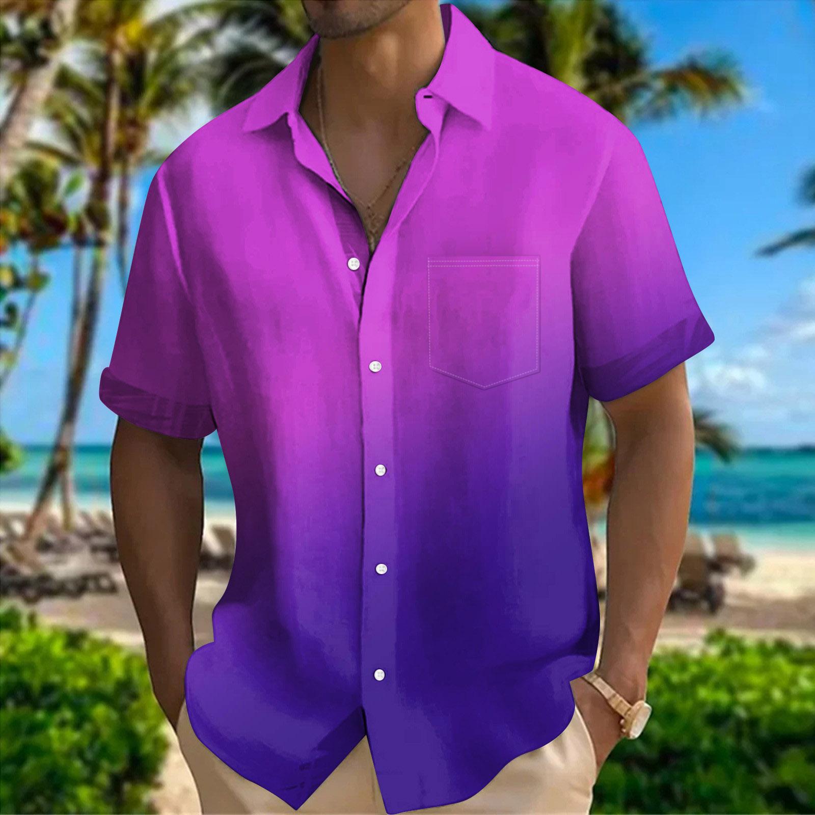 

Men s Summer New Loose Print Short Sleeve Shirt Cardigan Beach Shirt XL