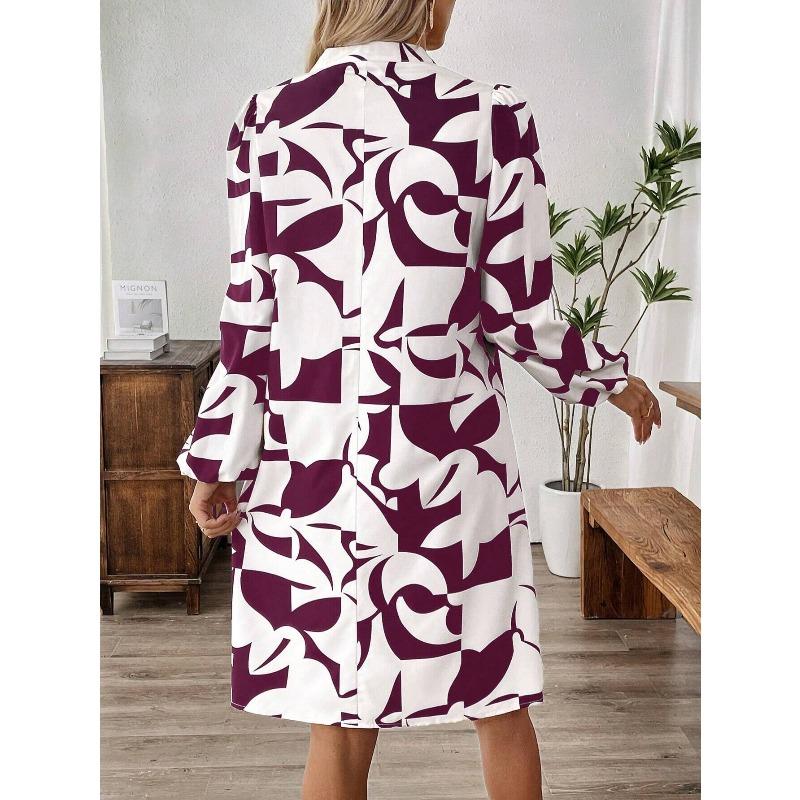 YYFS Women's Fashion Spring Fall Leopard Print Long Sleeve V-Neck Loose Waistlinet Casual Dresses