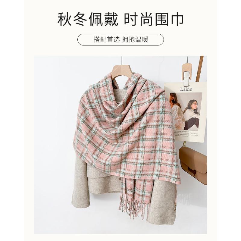 Women S Plaid Scarf Winter Warm Thick Faux Cashmere Versatile Shawl