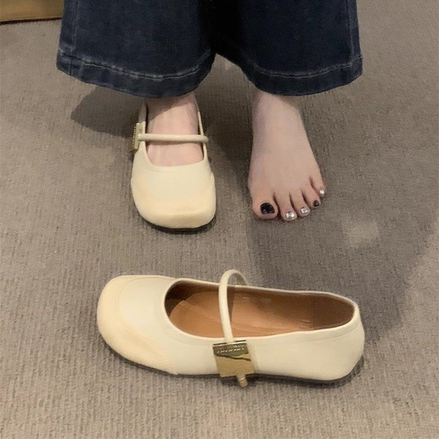 With Retro Mary Jane Shoes Women's Single Shoes Internet Celebrity Doudou Shoes Popular Square Head Summer Fashion Skirt Hundred