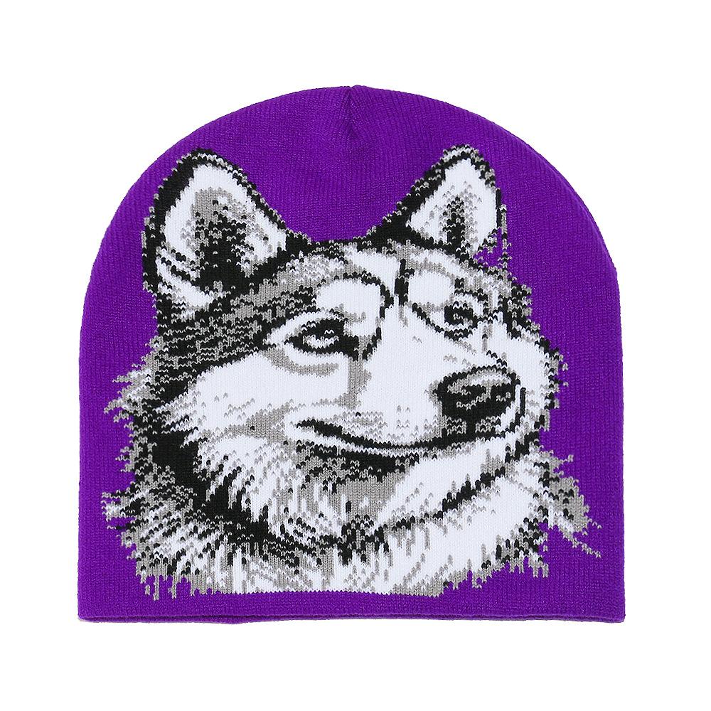Temu Autumn and Winter Pullover Hat Student Ear Protection Cold Hat Wolf Head Animal Knitted Hat