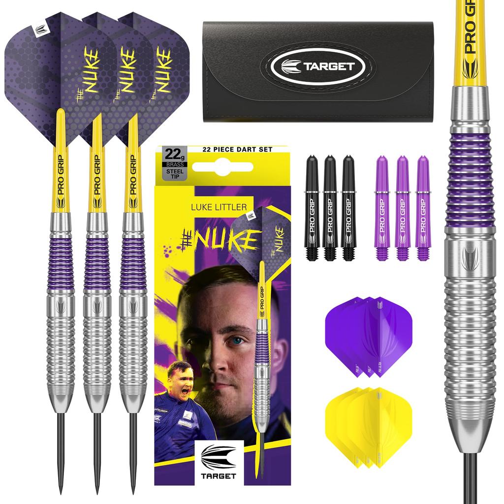 Target Darts Luke Littler Brass Steel Tip Dart Set 22G Steel Tip Darts Nuke Player Edition Dart Set Dart Accessories –