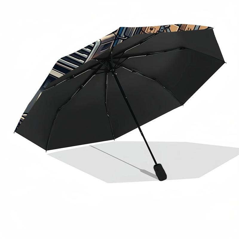 Logistics Transportation Pattern Umbrella, Portable and Foldable Design, 8 Ribs, a Casual Accessory for Halloween, Christmas, and Birthday Gifts.