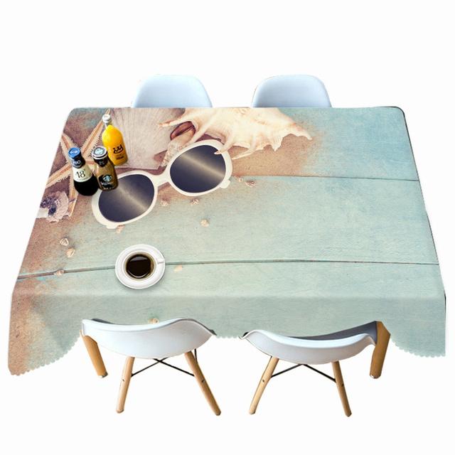 Thicken Cotton Tablecloth Starfish Imitation Wood Grain Pattern Rectangular Round Table Cloth For Wedding Picnic Party