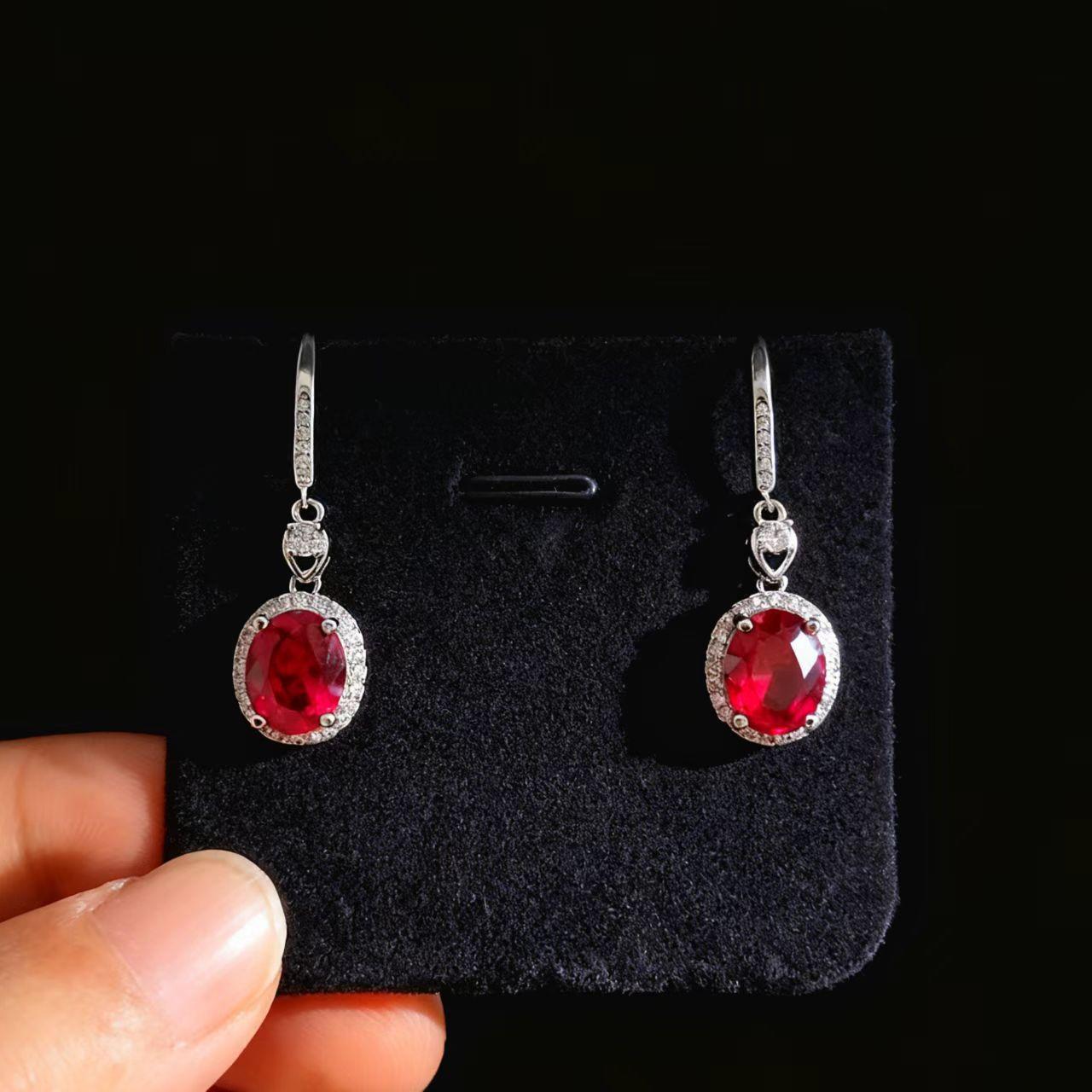 Модные ювелирные серьги Имитация 8 * 10 Кокосовые Круглые Рубин Сапфир Длинные серьги Голубиное яйцо Высокоуглеродистые бриллиантовые серьги gold-plated copper красный