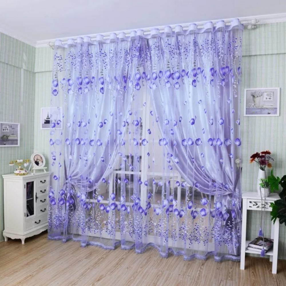 Printed Drape Curtain 100X200CM Sheer Curtains Fashion Tulip Window Screen  For Living Room