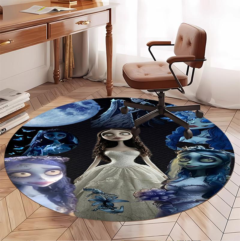 Corpse Bride Pattern Round Rug, Indoor/Outdoor Mat, for Picnic, Gameroom, Bedroom, Office, Living Room, Home Decor Carpet, Birthday Gift