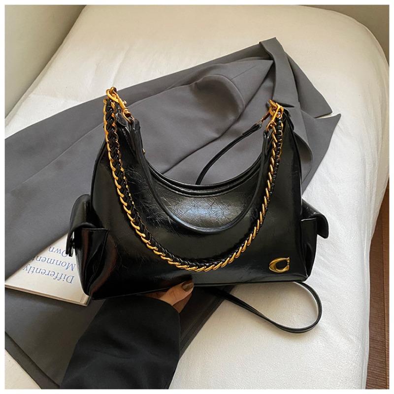 Large-capacity Simple and Fashionable Chain Shoulder Bag with Elastic Waist for Underarm Carrying - Retro Crossbody Commuter Bag