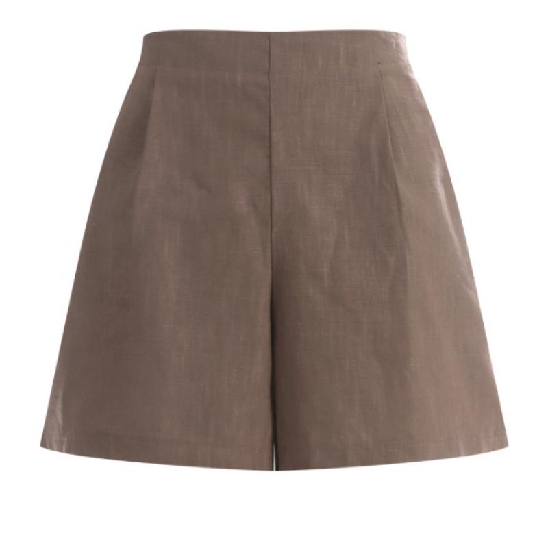 Shop   Women Linen One Tuck Back Banding Shorts Navy Pic Wpt 1395