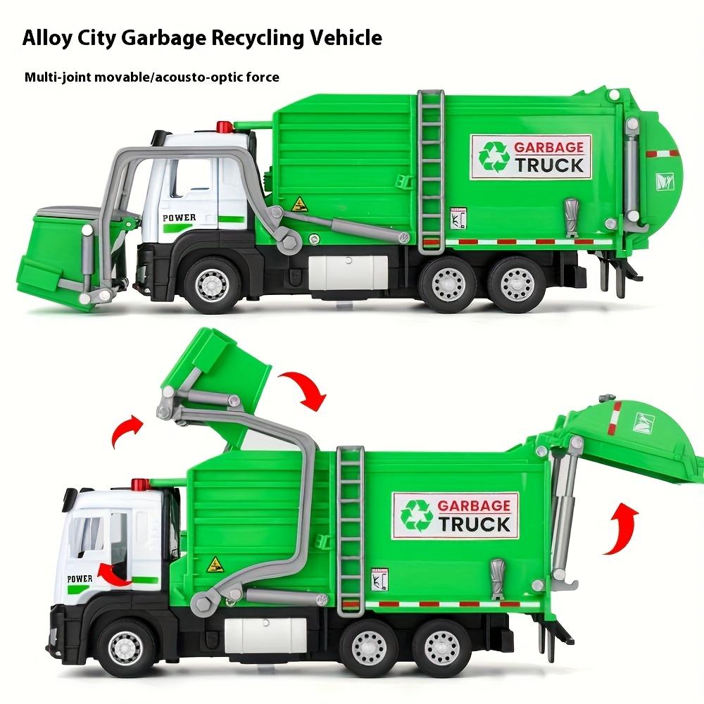 Alloy Driver's Room Sanitation Vehicle Toy Set - with Sound and Light Effects, Simulation Garbage Truck Model with 4 Trash Cans