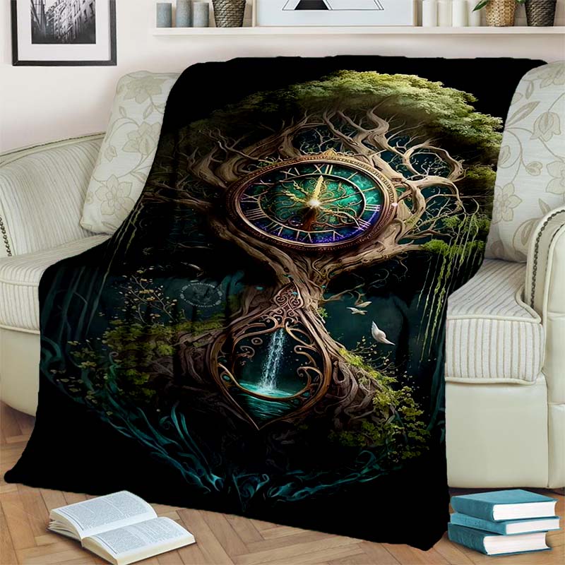 Tree of Life Mystical Celtic Art Print Flannel Blanket Cozy Warm Throw Sofa Bedroom Present Indoor Home Party Lounge Decor