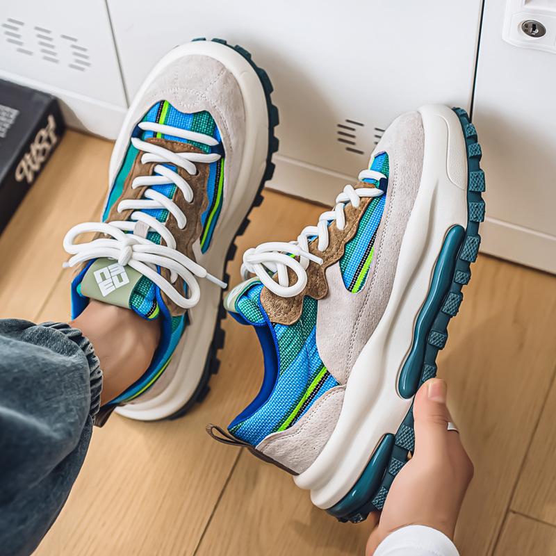 European station men's shoes 2025 summer new high-end color matching versatile casual shoes wear-resistant thick-soled heightening dad shoes