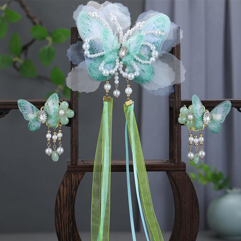 2024 Hanfu Headdress Hairpins: Women's & Children's Tassel Headflower Hair Accessories