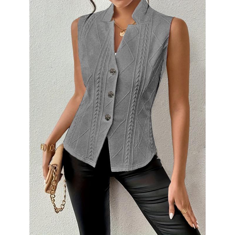 Женская новая мода пригородный костюм на пуговицах майка майка S серый