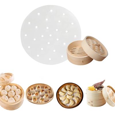 Aninako Round Steamer Basket Liners Disposable Round Perforated Steamer Paper for Chinese Cooking 100-Pack
