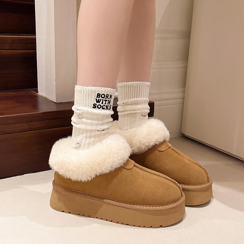 Women's Fashion Lightweight Height-enhancing Soft Sole Winter Warm One-step Fur One Snow Boots Velvet Lined Non-slip Casual Sports Cotton Boots
