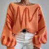 IHUASU Loose Pullover Knit Sweater Women Lantern Sleeve Design Sweater