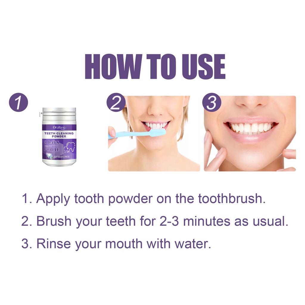 Oralhoe Purple Teeth Cleaning Powder Fresh Breath Tartar Calculus White Teeth Cleaning Scaling Powder Oral Care