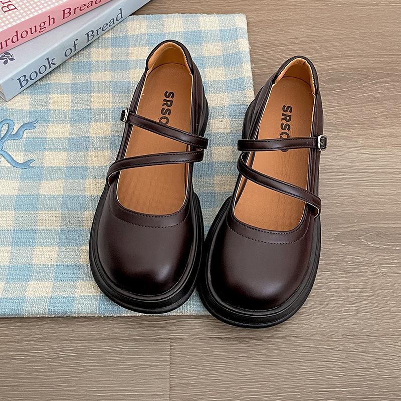 

White retro French light mouth platform small leather shoes women s 2025 new summer versatile round head Mary Jane single shoes 40 коричневий