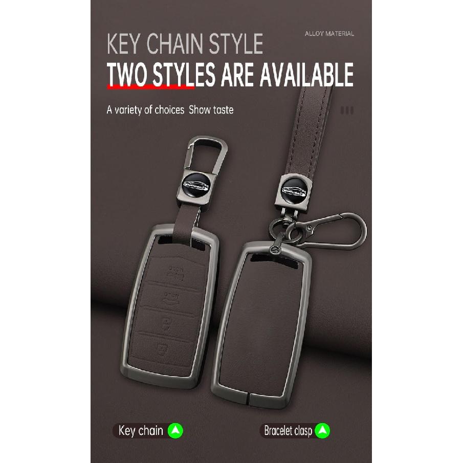 Leather Metal Shell Car Key Fob Cover Case Compatible With Genesis G70 2020