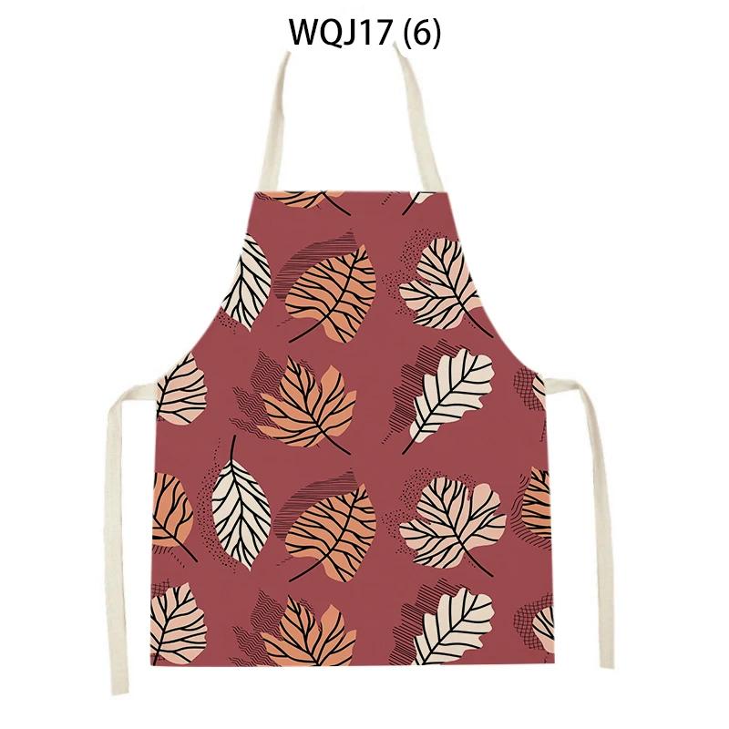 Flower Leaves Pattern Kitchen Aprons Home Cooking Linen Sleeveless Aprons Plants Style Household Sleeveless Cleaning Pinafore