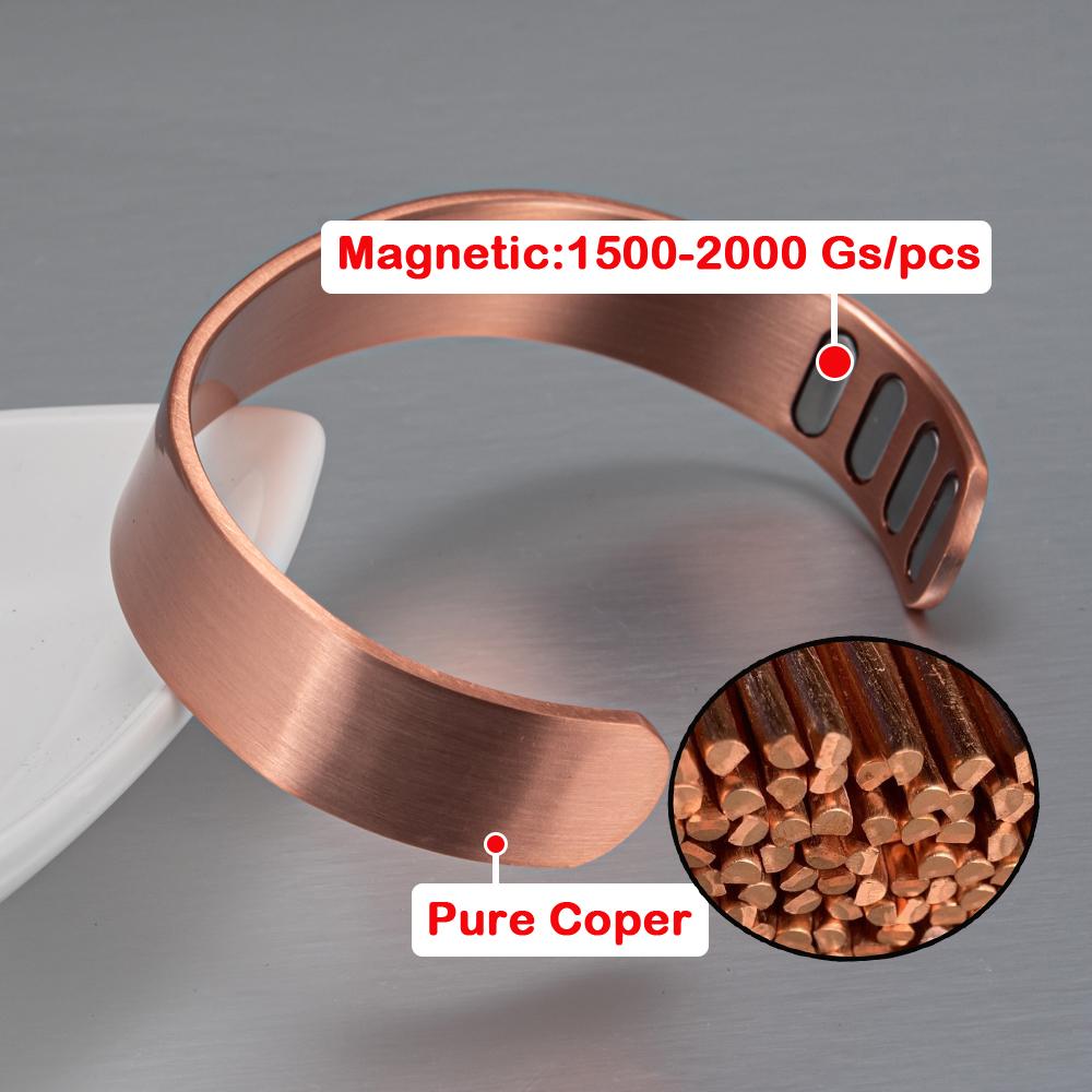 Pure Copper Bracelets 15mm Matte Adjustable Open Cuff Bangles Health Energy High Magnet Jewelry Male Resizable Metal