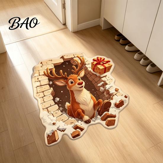 Soft Imitation Cashmere Rug Christmas Entrance Mat, Santa Claus Entryway Rug, Non-Slip Indoor Decoration for Kitchen Bathroom Home Xmas Holiday Decor