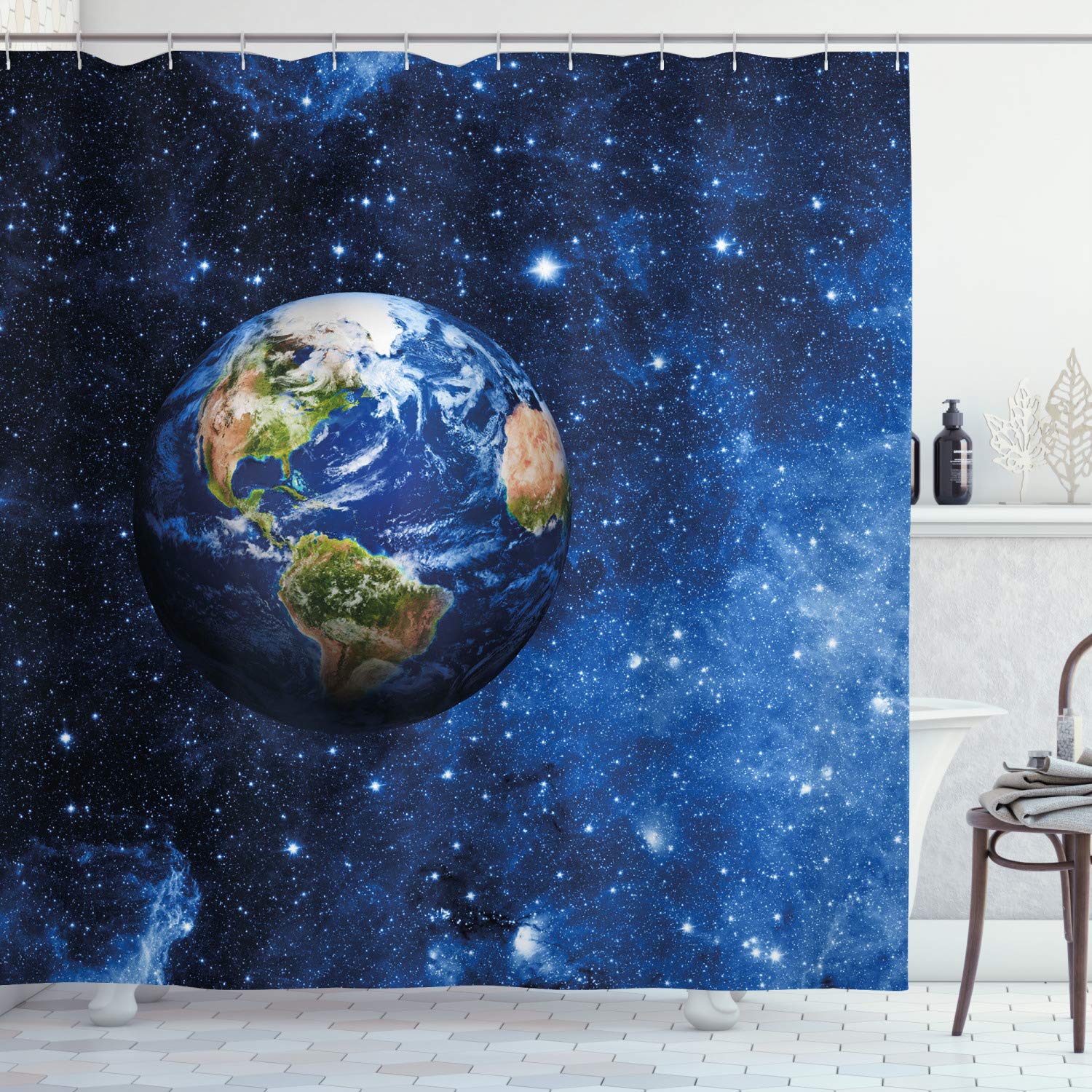 

Star Outer Space Shower Curtain for Bathroom Decor Starry Galaxy Bathtub Set Trippy Nebula Universe Planet Bathroom Curtains Set W90xH180cm