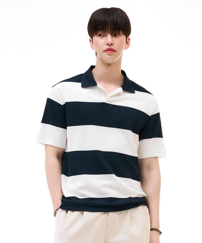 CHASECULT Men'S Striped Collared Short Sleeve T-Shirt - Green