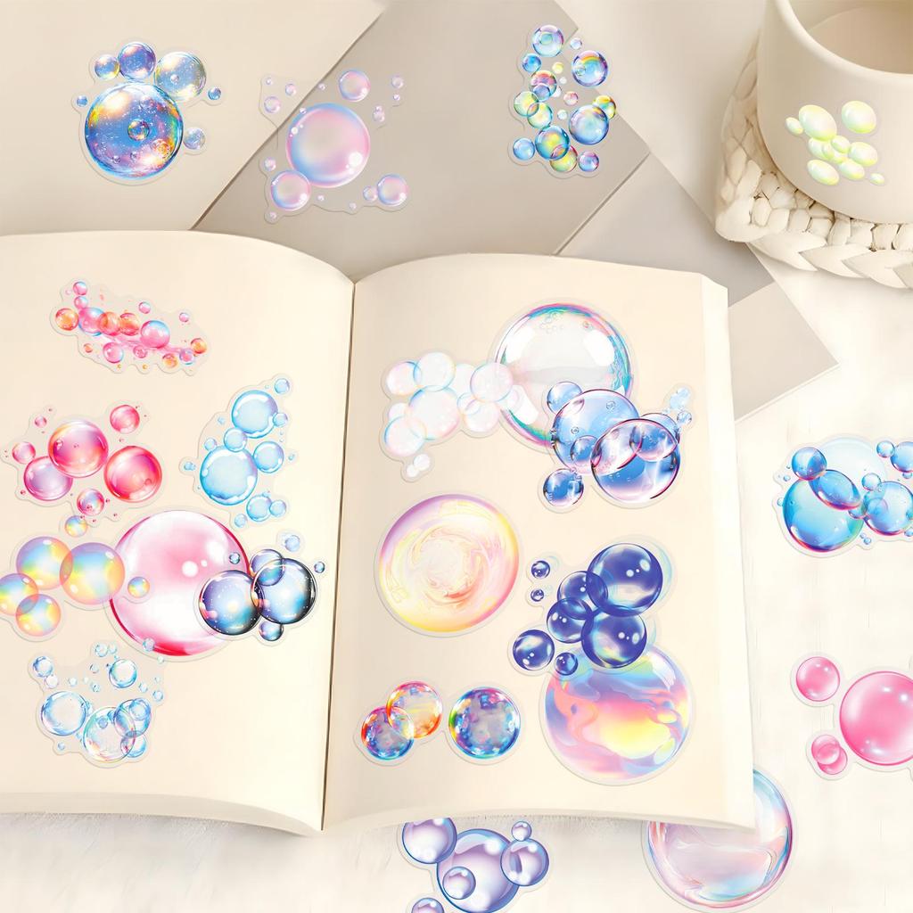 50 Transparent Bubble PET Stickers - Colorful, Small, and Waterproof DIY Journal Decorations