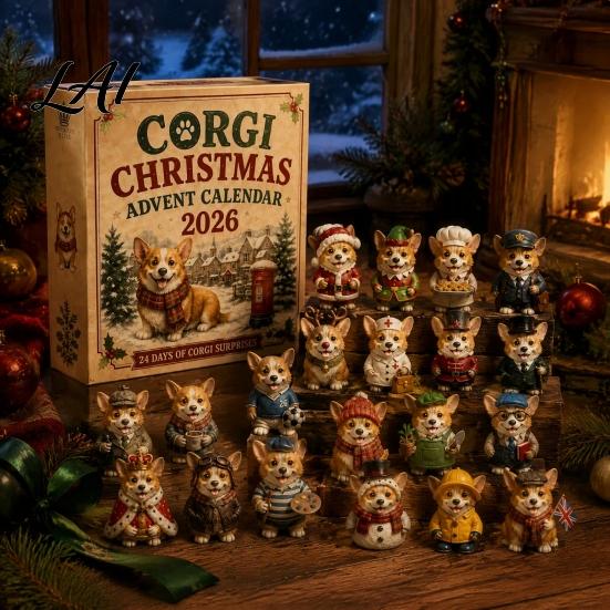 Christmas Party Favors 24 Days Advent Calendar 2026 with Mini Corgi Figurines Collectible Dog Toys Holiday Countdown for Kids Lovers Cute Ornaments