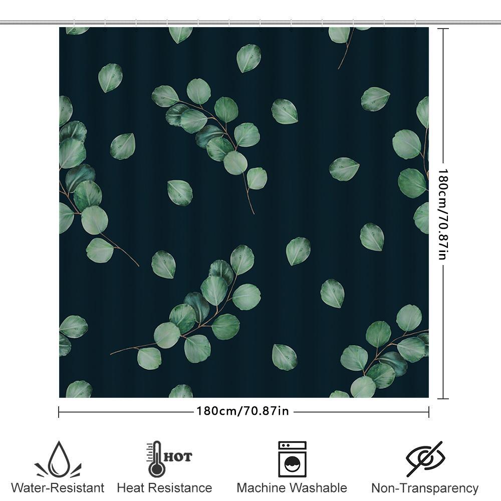 Leaf Print Bath Curtain Setgreen Leaves Pattern Shower Curtains For Home Decoration In Dark Blue Perfect Gift Idea For Bathroom