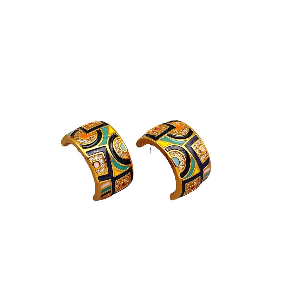 High-End Retro Enamel Zircon Earrings - Unique European & American Style