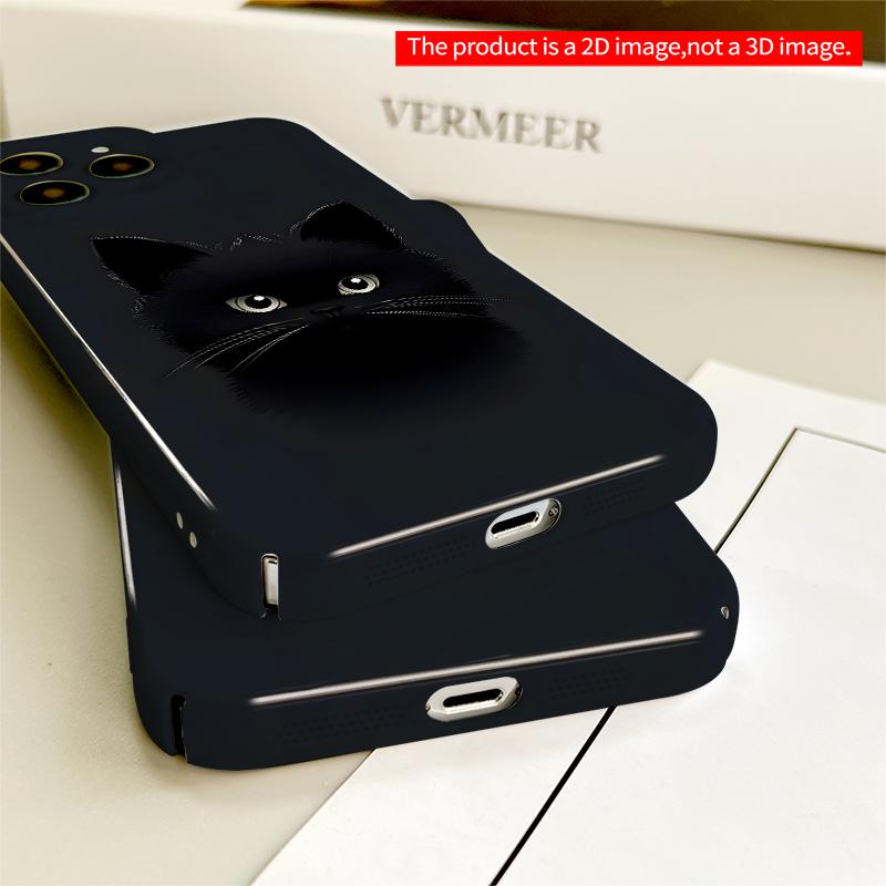 2DFlat Black Cat Eyes Phone Case All inclusive film hard iPhone case, compatible with iPhone 18 Pro Max 17 16 15 14 13 12 11
