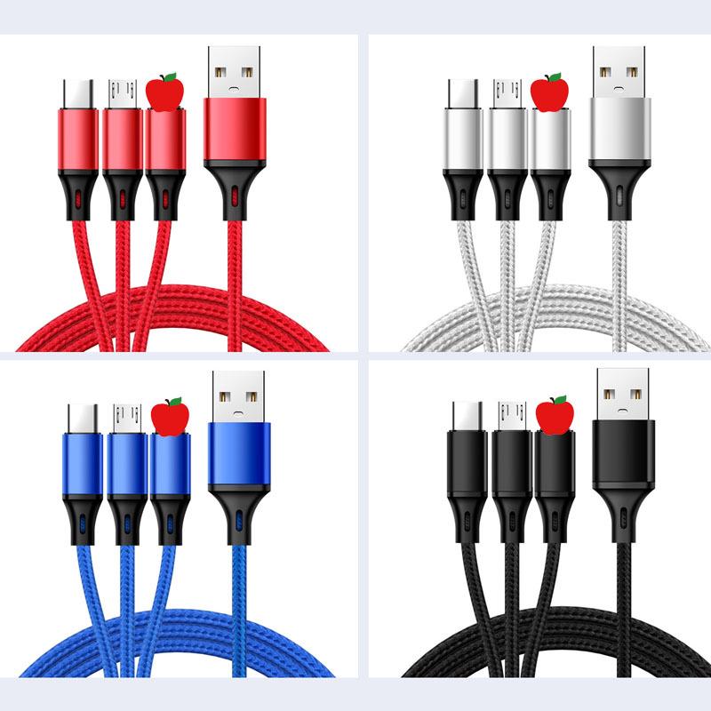 Braided 2A Fast Charging 3-in-1 Cable for Huawei, Apple, Android - Ideal for Car Use