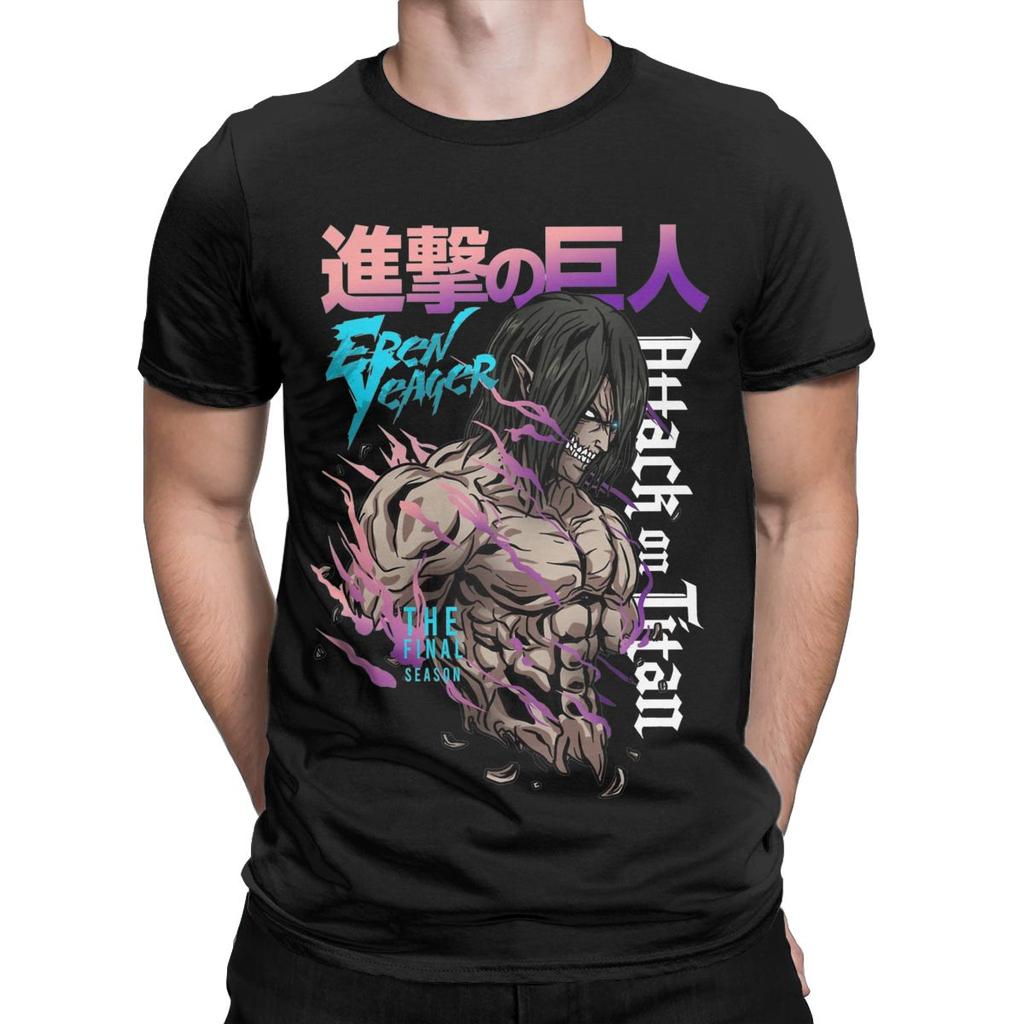 Eren Jeager Yeager AOT Anime T-shirts Herrar Humoristiska Ren Bomull T-shirts Rund Hals Kortärmad T-shirt Tryckta Kläder