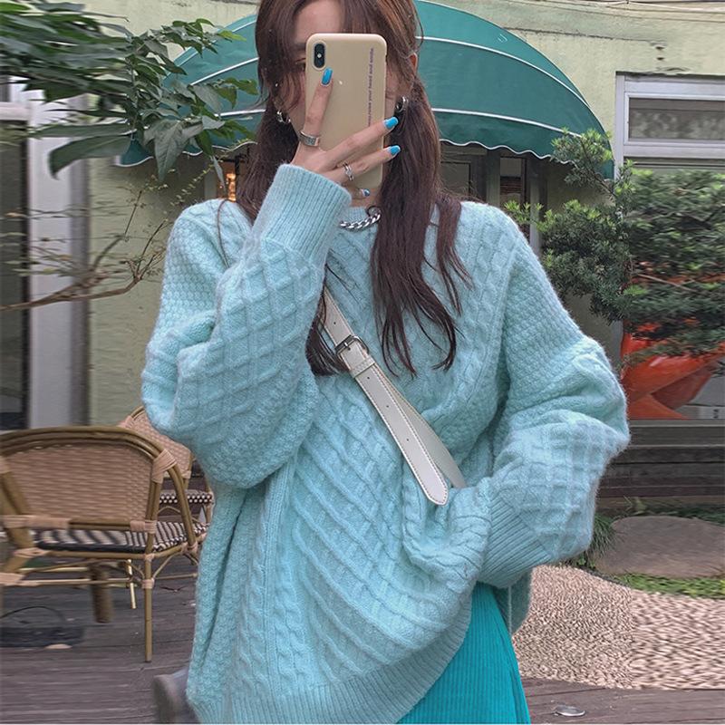 Autumn and Winter Fried Dough Twists Round Neck Pullover Sweater for Women