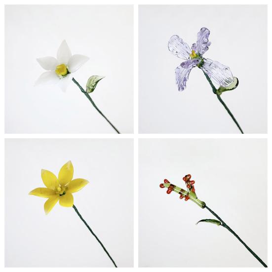 Floare de sticlă lucrată manual cu tulpină de sârmă, glazură colorată suflată manual, mini figurine florale, decorațiune, ornament pentru vază de flori de masă pentru casă, sufragerie, birou