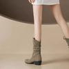 Fashion Western Style Women's Boots Metal Head Retro Chunky Heel Mid-Calf Short Boot Sharp Pointed Toe Folded Design New Hot Sale Of The