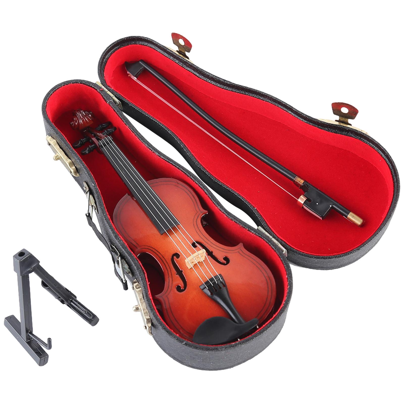 Tiny Violin Figurine with Bow and Case Miniature Violin Model Mini World s Smallest Violin for Decorating Dollhouse Home Offices