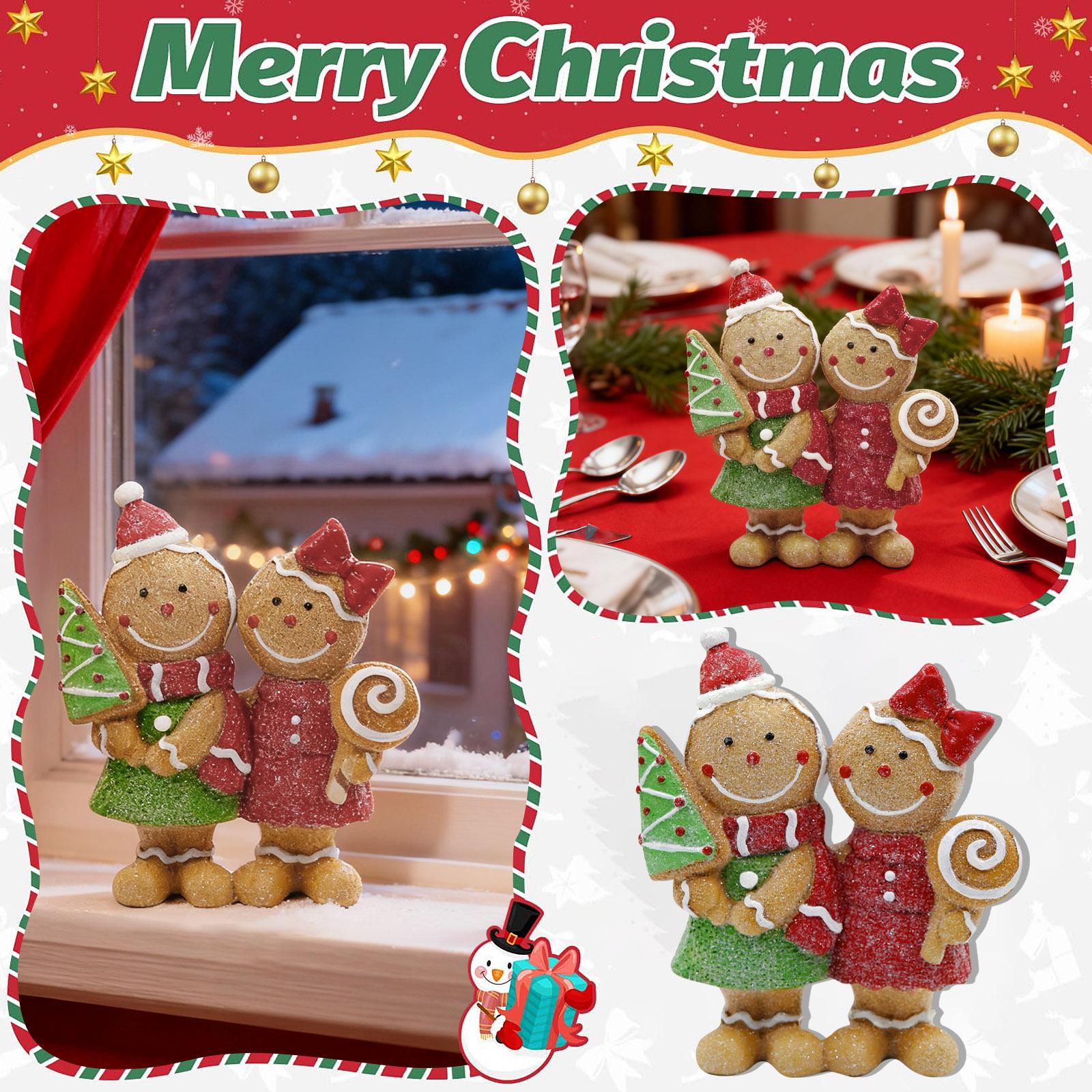 

Christmas Gingerbread Couple Resin Figurine – Hand-Painted Holiday Décor, Boy With Tree Cookie & Girl With Bow And Lollipop, Tabletop/Mantel One Size