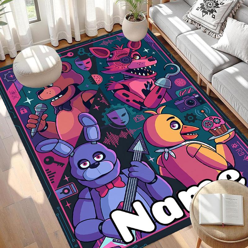 Tapis Imprimé Personnalisé Five Nights at Freddy's avec Nom, Tapis Décoration Intérieure Polyvalent, pour Salle de Jeux, Appartement, Balcon, Entrée, Couloir Cadeau