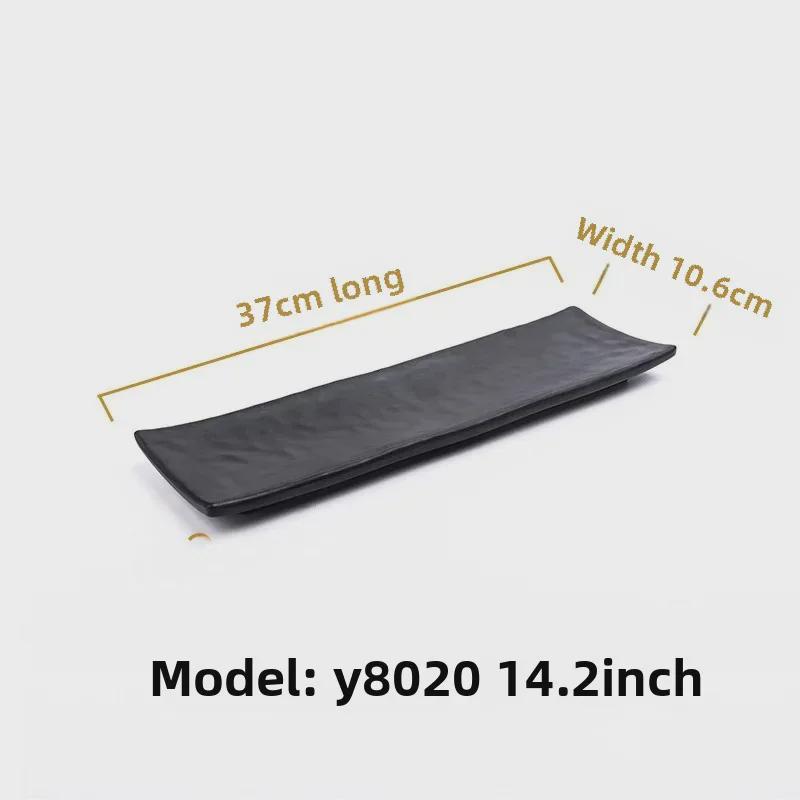 Melamine Black Tableware: Imitation Porcelain Plate for Cold Dishes, BBQ, Hot Pot, and Commercial Use.