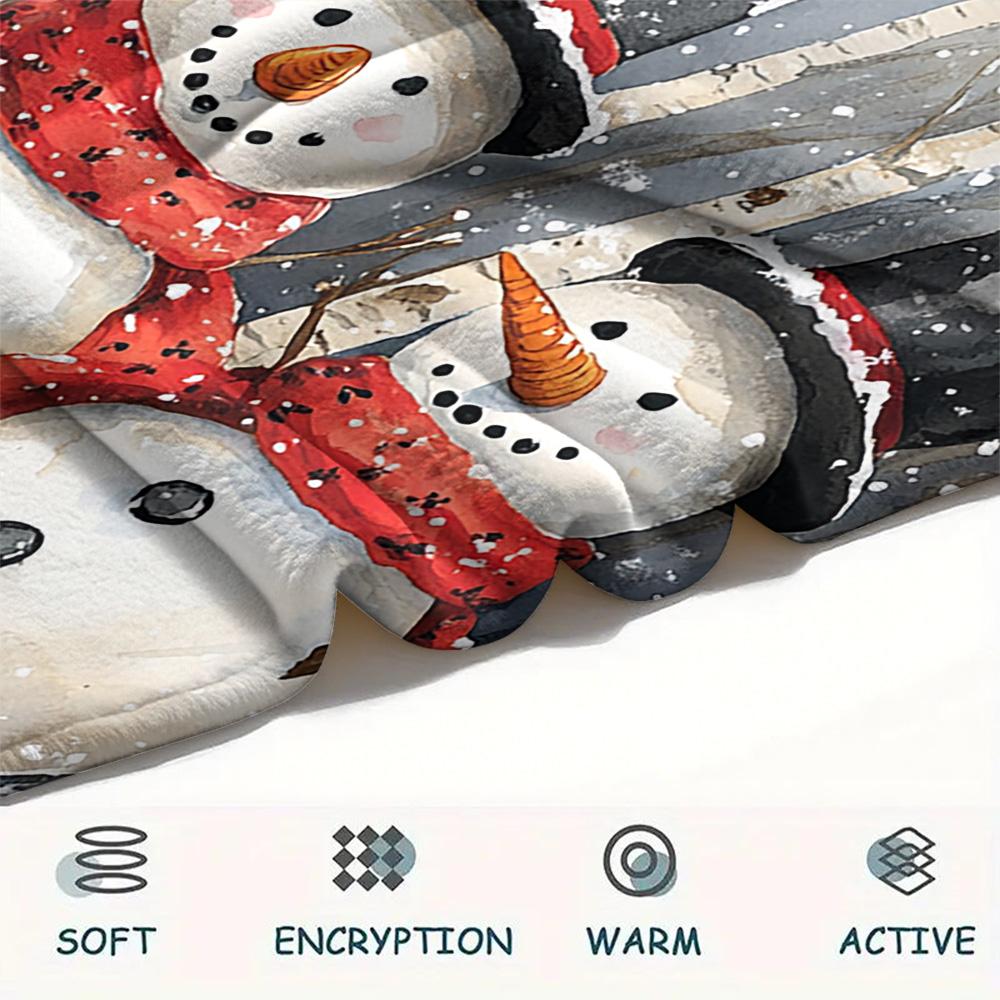 Snowmen Print Flannel Blanket, High Quality Comfortable for All Seasons, Home Decor, Warmth and Comfort, Perfect for Christmas Gifts