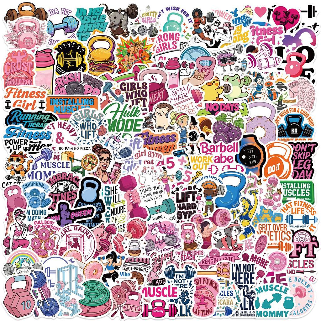 120pcs Cartoon Fitness Stickers, Creative Stickers for Exercise Equipment, Luggage, Water Bottle
