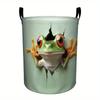 1pc Water Frog Bursting Through Wall Laundry Basket, Large Capacity Durable Dirty Clothes Hamper for Back To School & Graduation, Classic Round Fabric