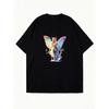 T-shirt Oversize Fée Noire Avec Ailes Arc-en-ciel Et Imprimé Fleurs Streetwear Décontracté Pour Femmes