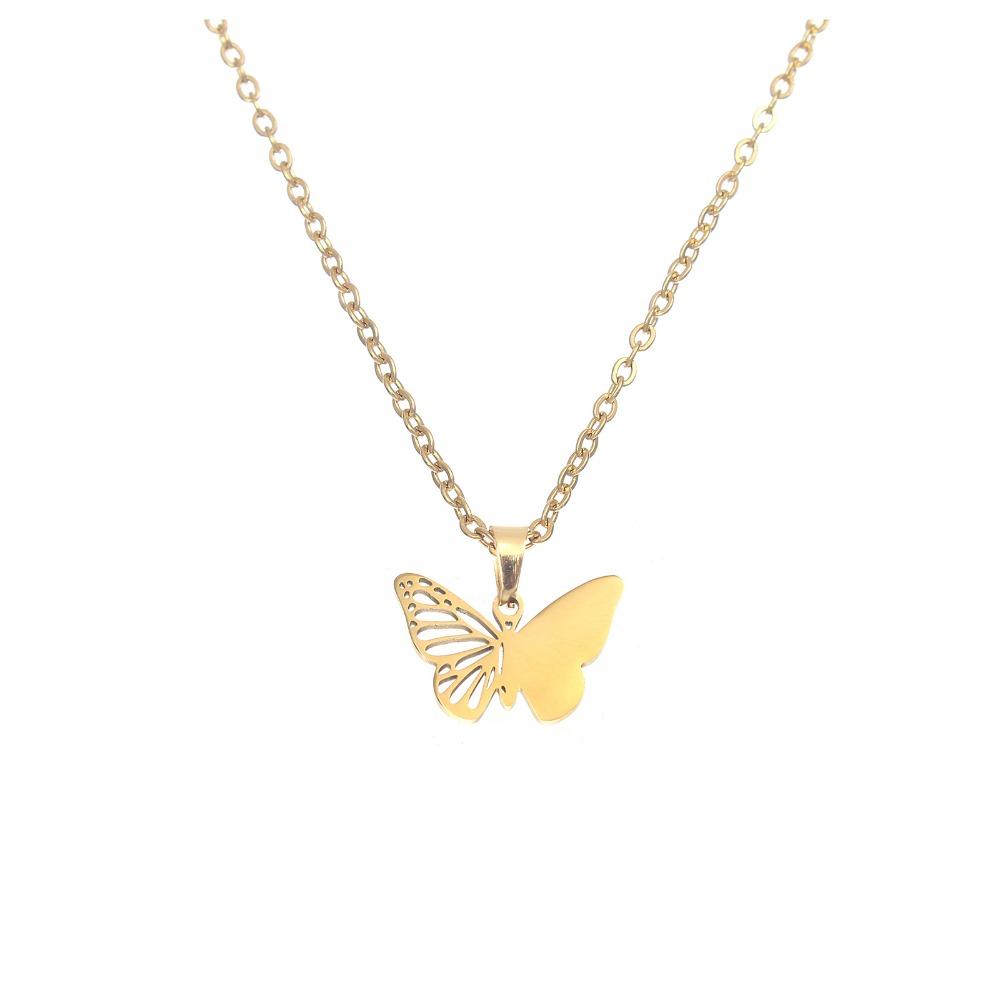 New Stainless Steel Engraved Butterfly Pendant Necklace золотой