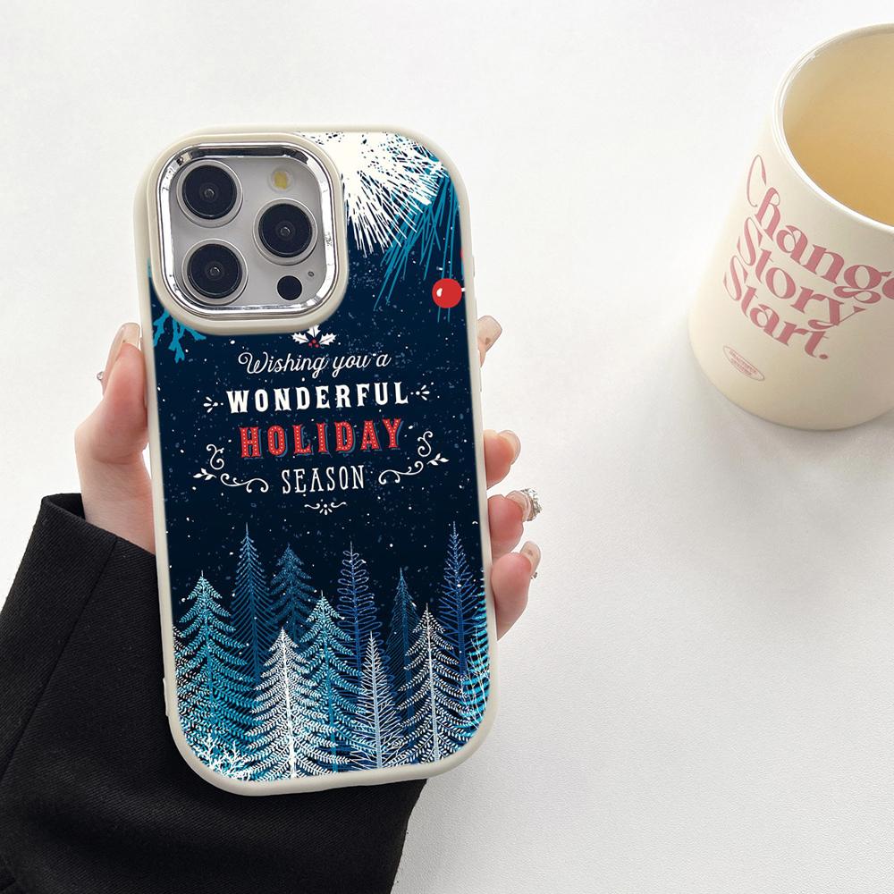 N106 Godt nyttår jul myke telefonvesker til Samsung S24 S23 Plus A15 A35 A54 Infinix Hot 40i Tecno Plating Frame Kamerabeskytter Bakdeksel